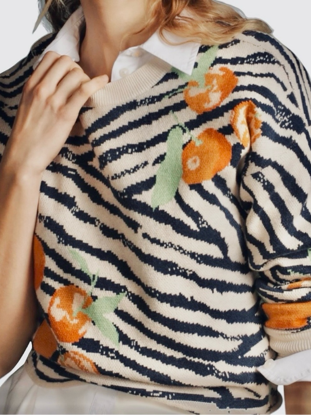 Anthropologie Maeve Dylan Mierzwiński Zebra Orange Intarsia Sweater S Oversized